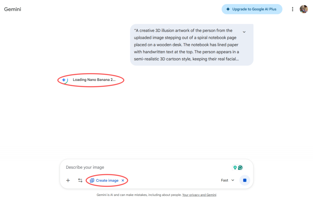 Gemini will use Nano Banana 2 to create the image